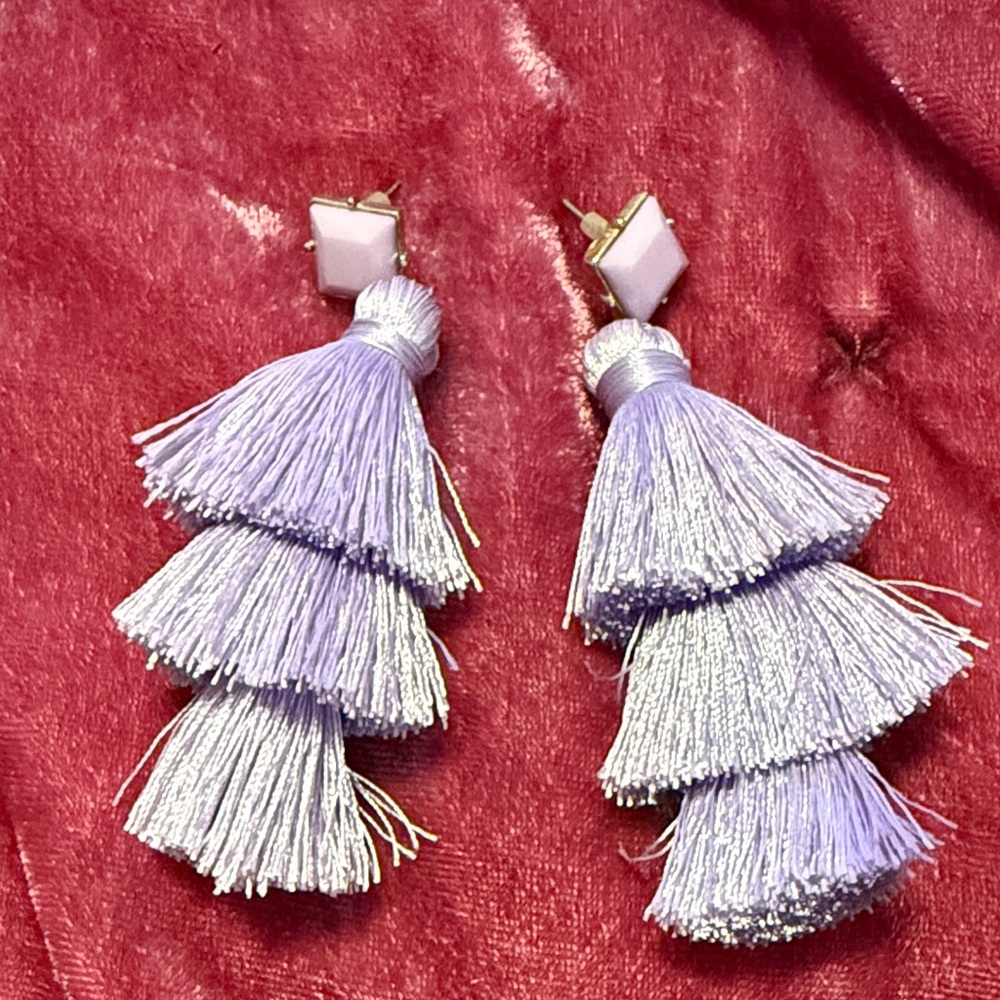 Lavender Tiered Tassel Statement Earrings - Women Jewelry